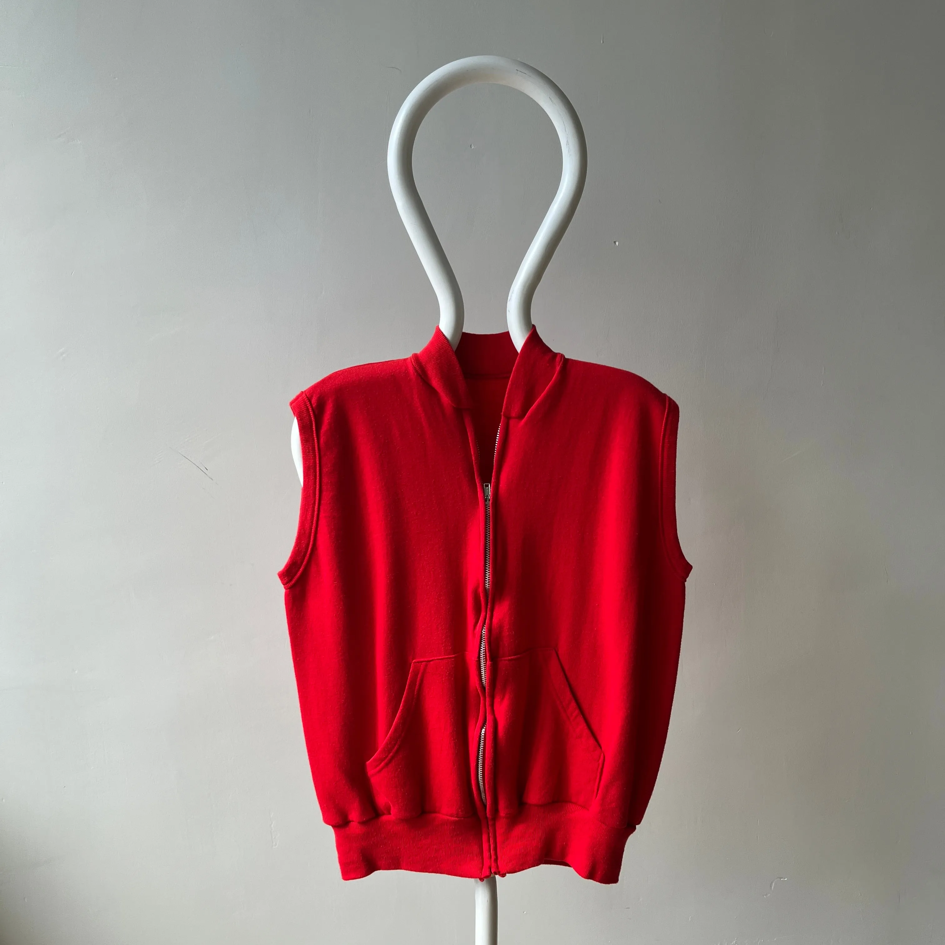1980s Lipstick Red Zip Up Sweatshirt Vest