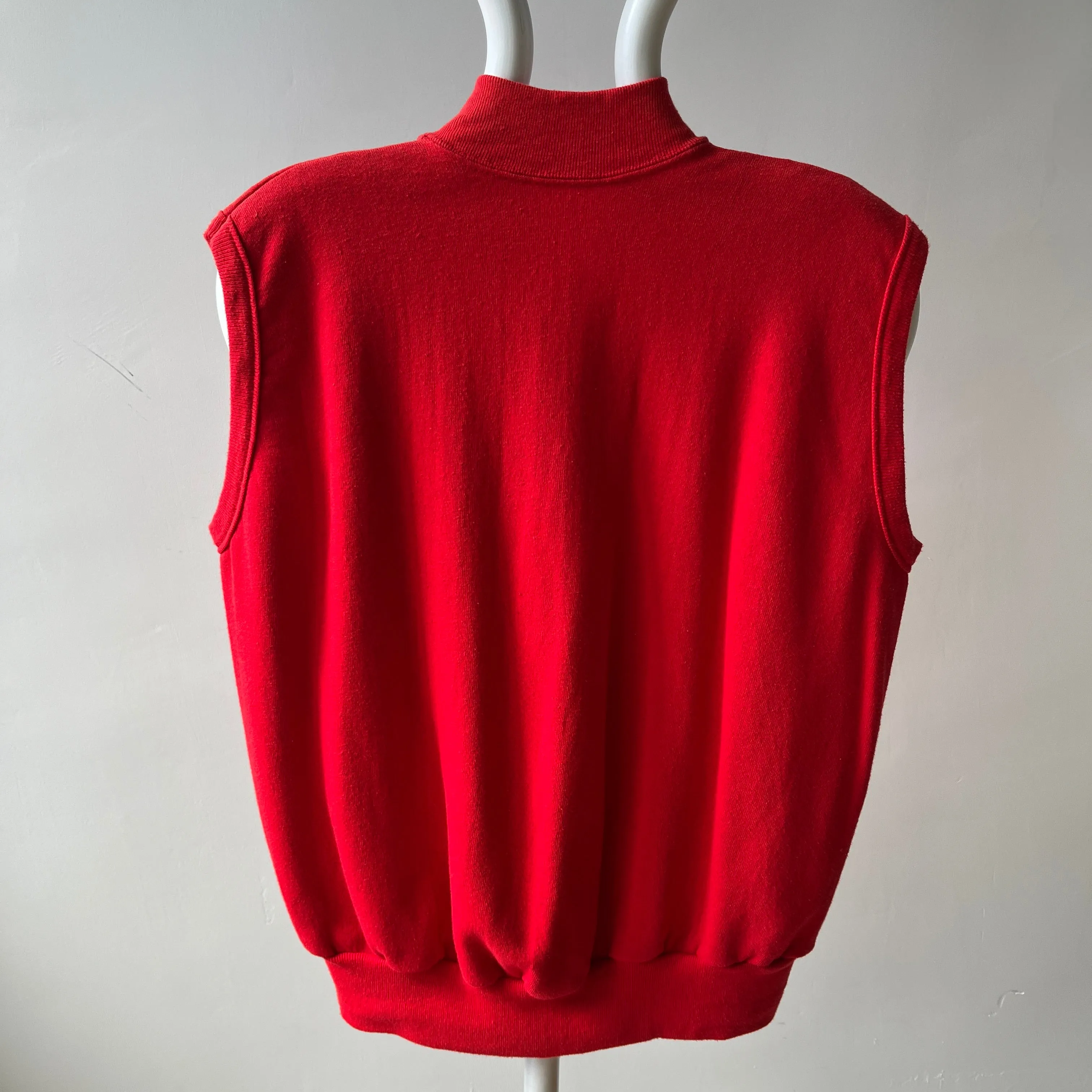 1980s Lipstick Red Zip Up Sweatshirt Vest