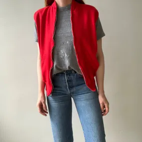 1980s Lipstick Red Zip Up Sweatshirt Vest