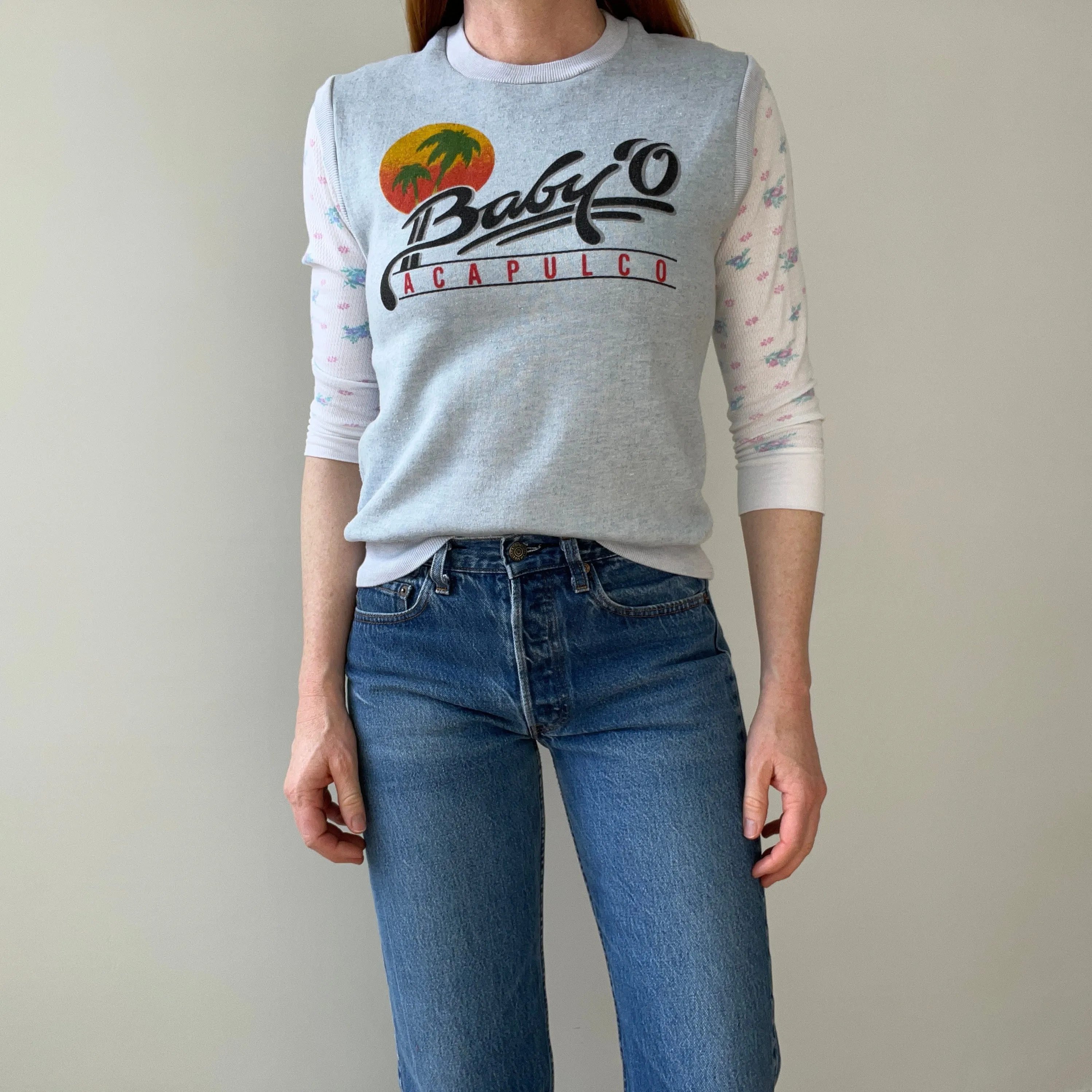 1980s "Baby'O Acapulco Front and Back Warm Up Sweatshirt Vest - Great Shape