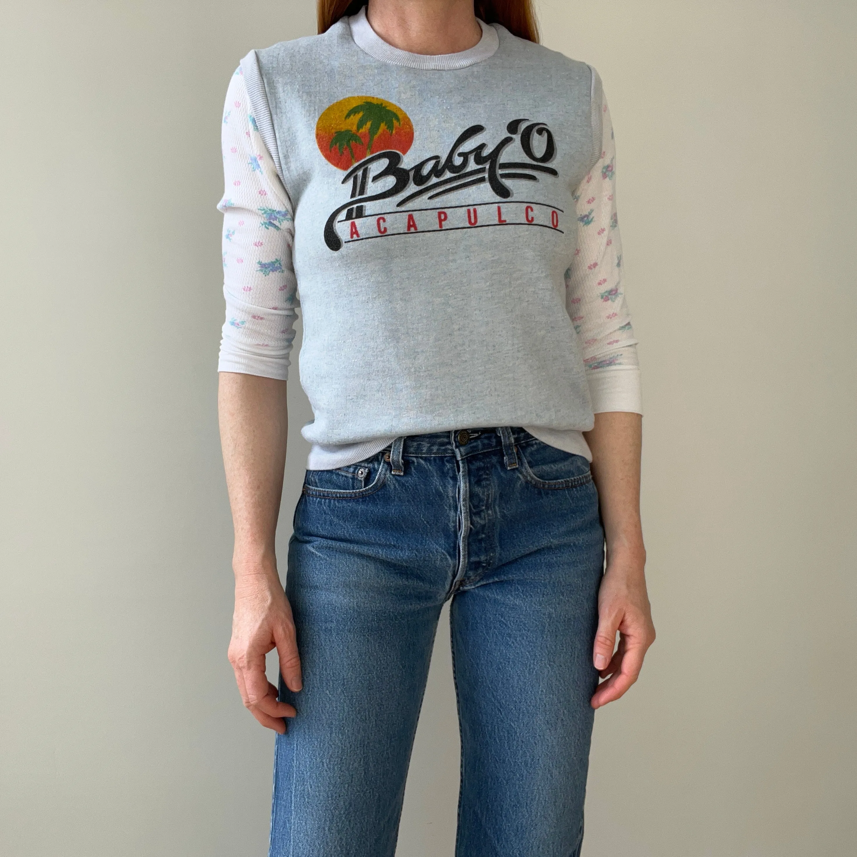 1980s "Baby'O Acapulco Front and Back Warm Up Sweatshirt Vest - Great Shape