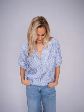 Aleyna Saku Blouse - Blue & Ecru