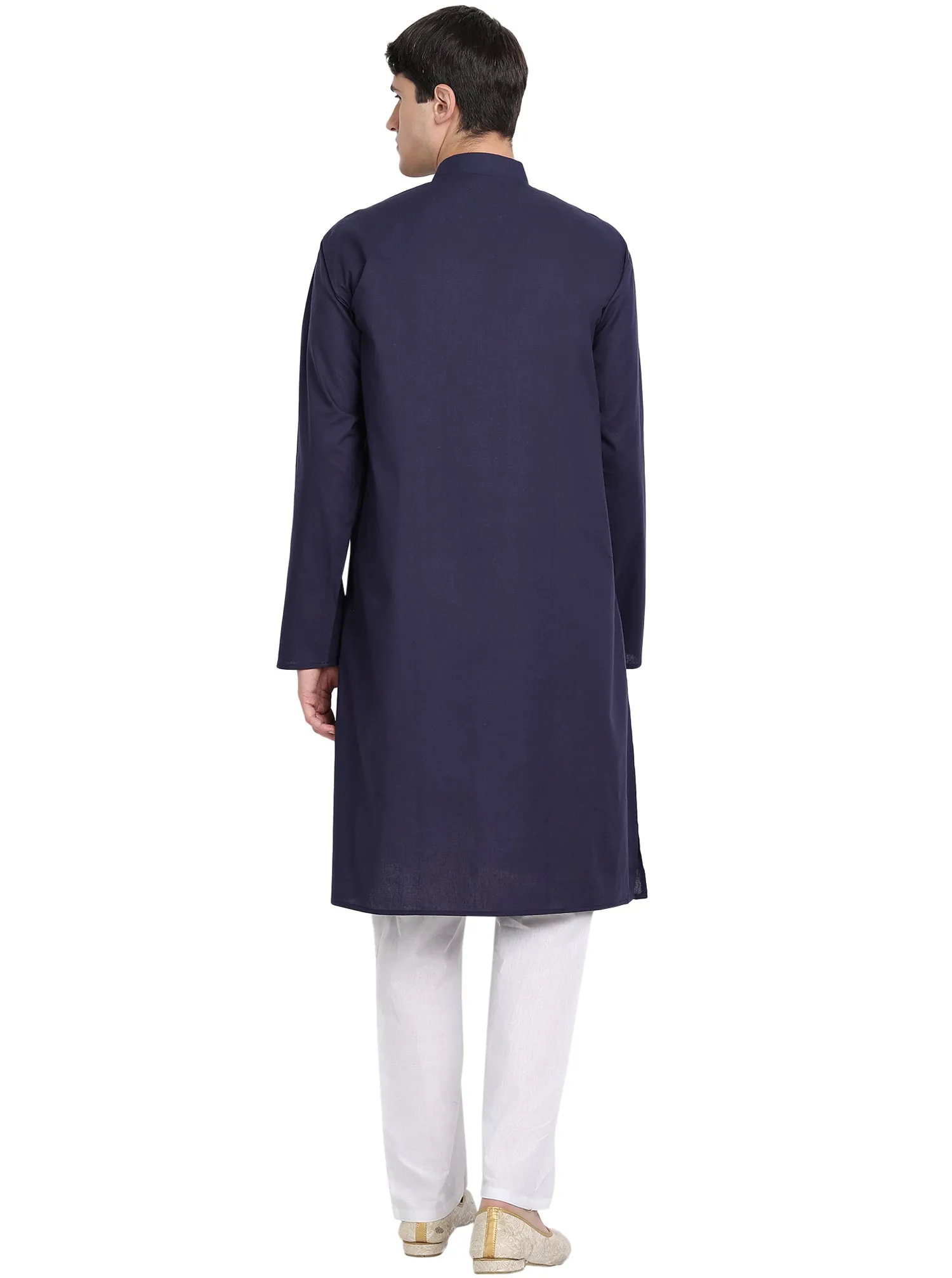 Kurta Pajama Set For Men Embroide Cotton Wedding Party Dress Blue