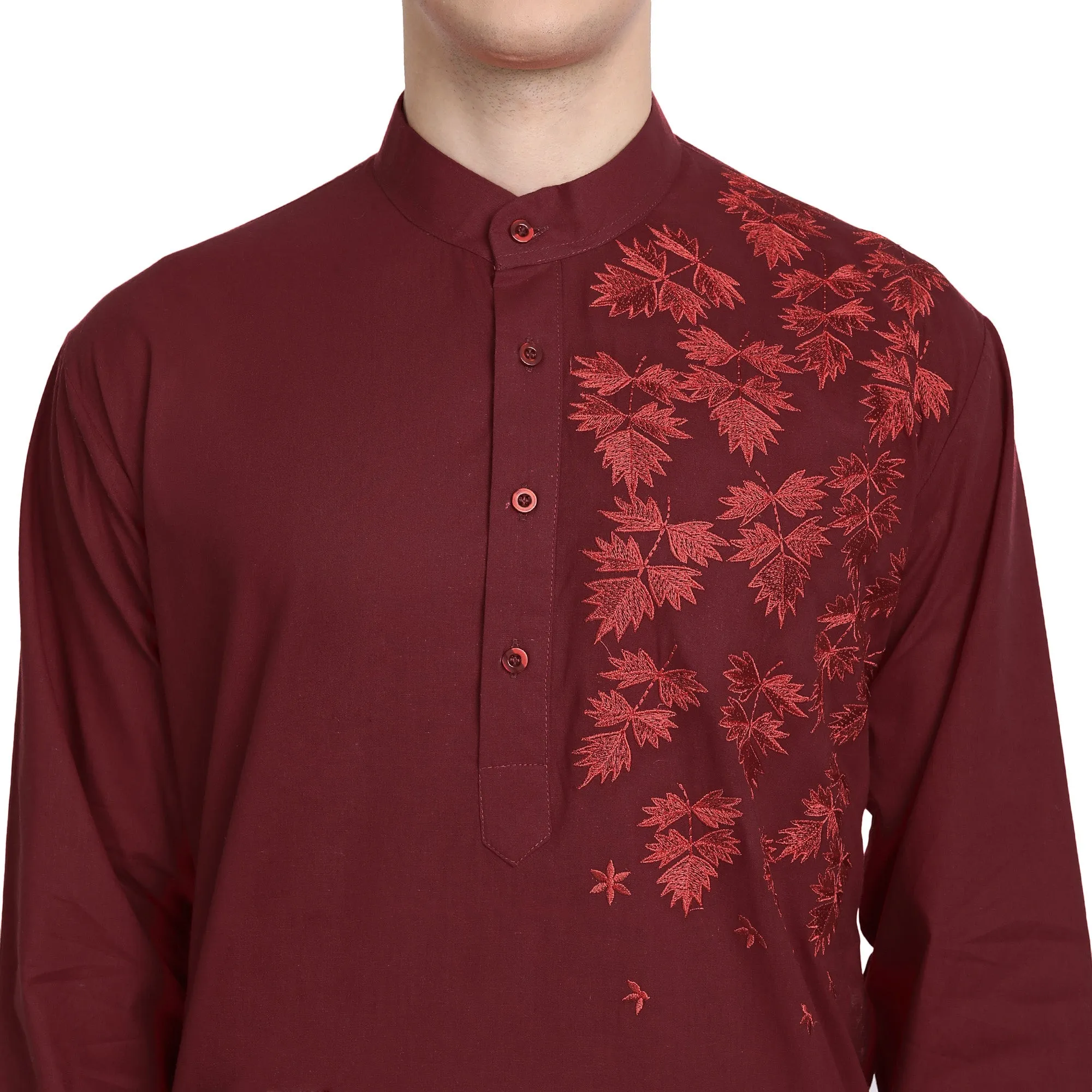 Kurta Pajama Set For Men Embroide Cotton Wedding Party Dress Red