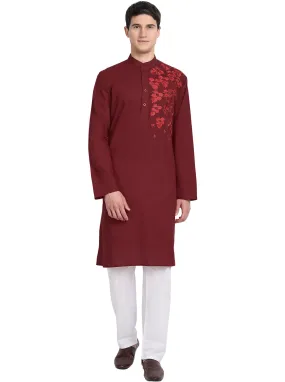 Kurta Pajama Set For Men Embroide Cotton Wedding Party Dress Red