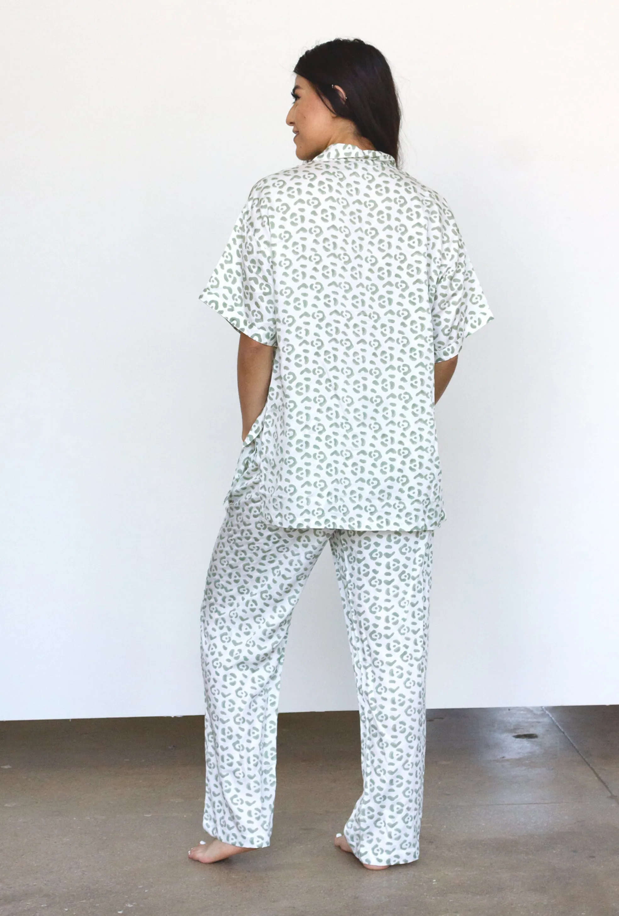 Leopard Pajama Modal Set in Cream   Sage
