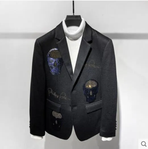 M-3XL!! Skull iron drill men's suit 2019 winter Jane popular logo youth casual small suit wool thick