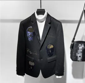 M-3XL!! Skull iron drill men's suit 2019 winter Jane popular logo youth casual small suit wool thick