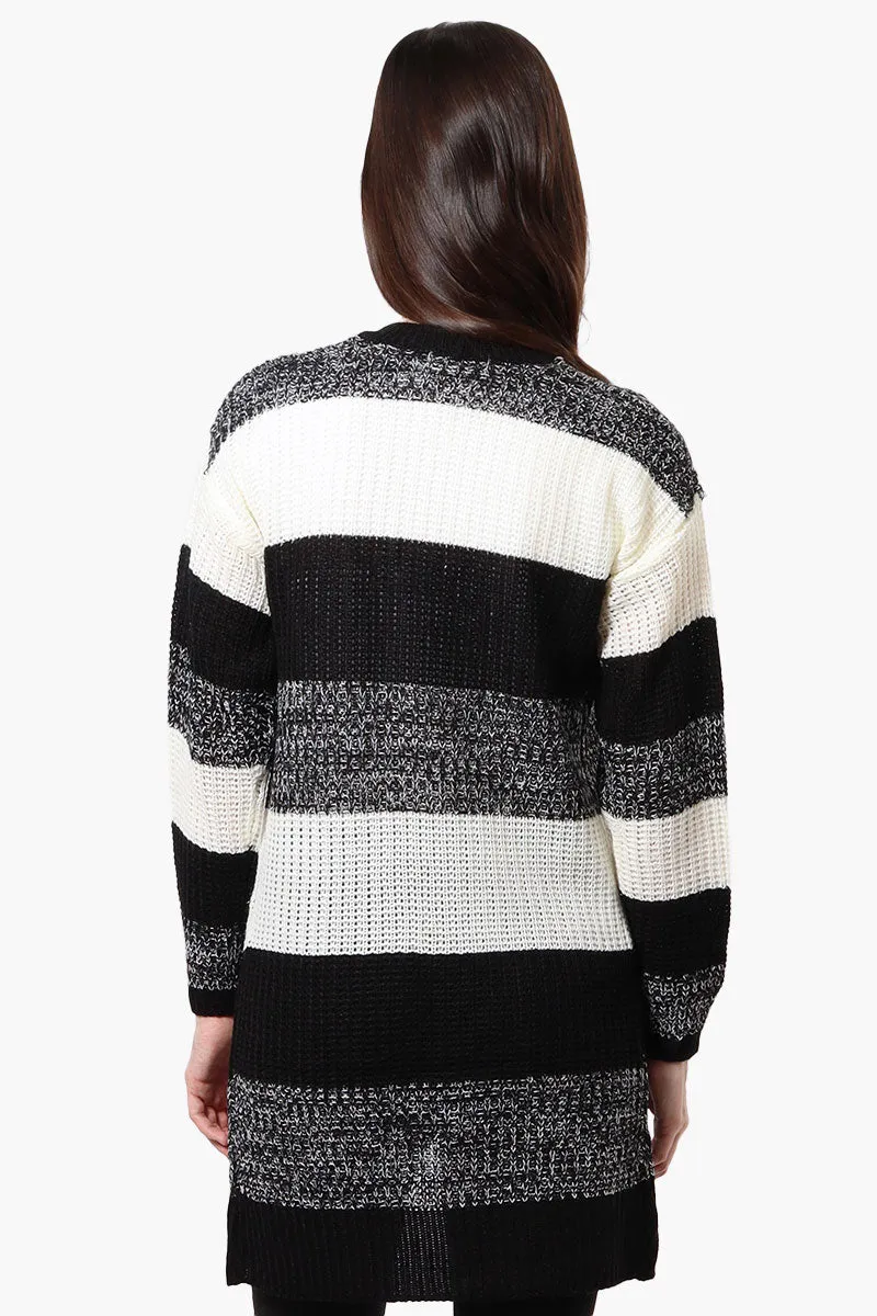 Majora Striped Open Wrap Cardigan - Black