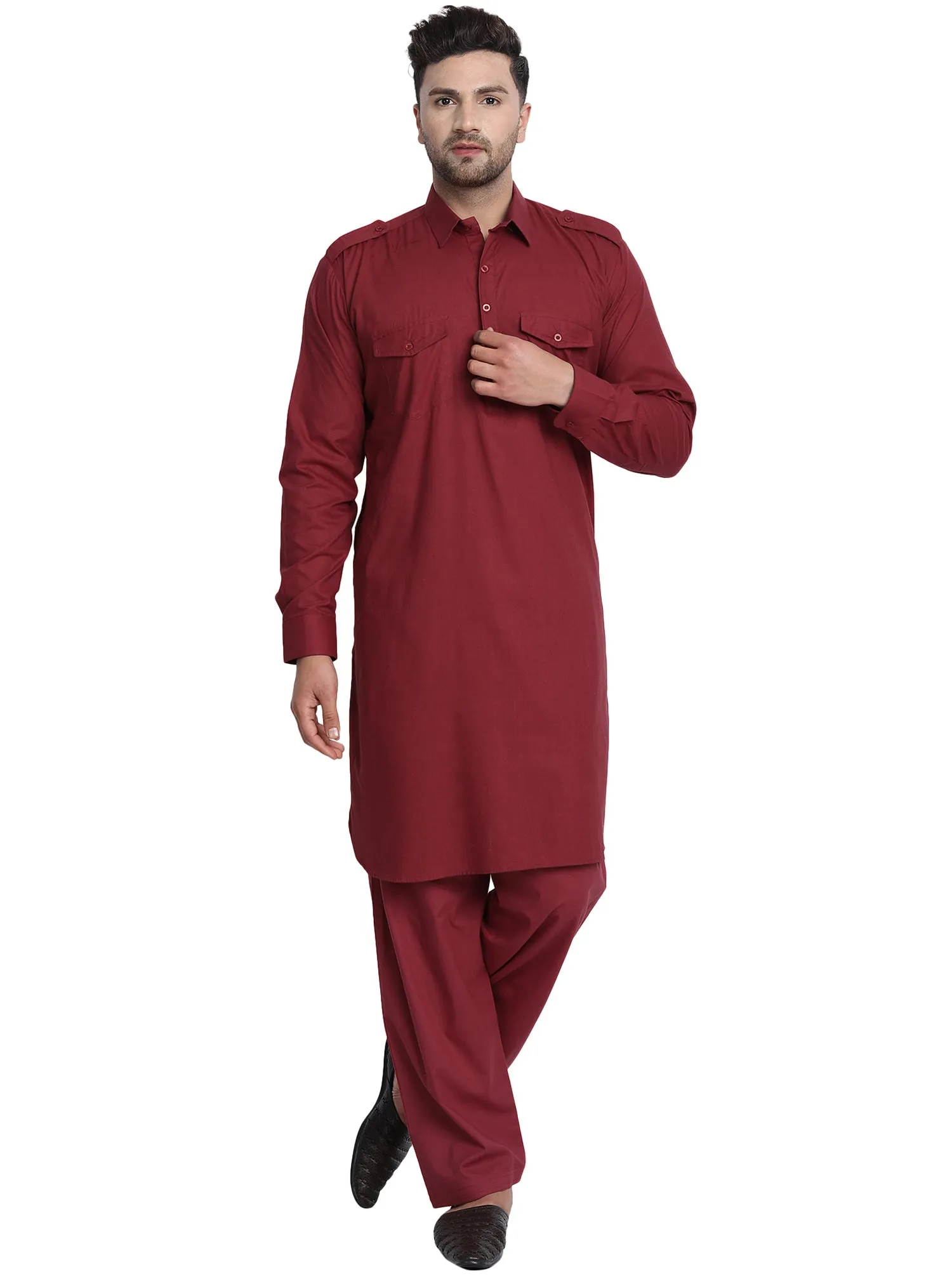 Men Cotton Pathani Kurta Pajama Set Indian Summer Dress Set