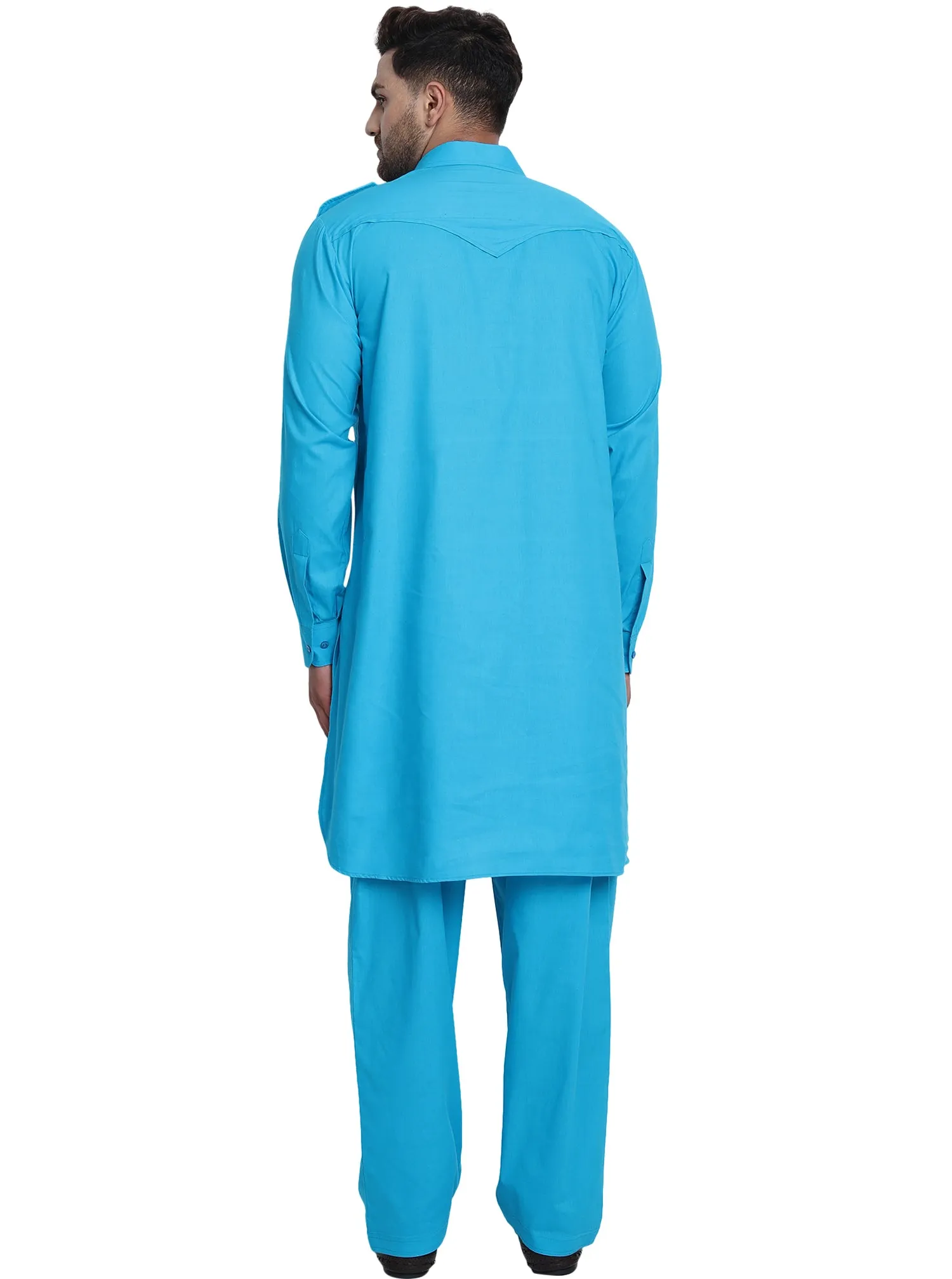 Men Cotton Pathani Kurta Pajama Set Indian Summer Dress Set