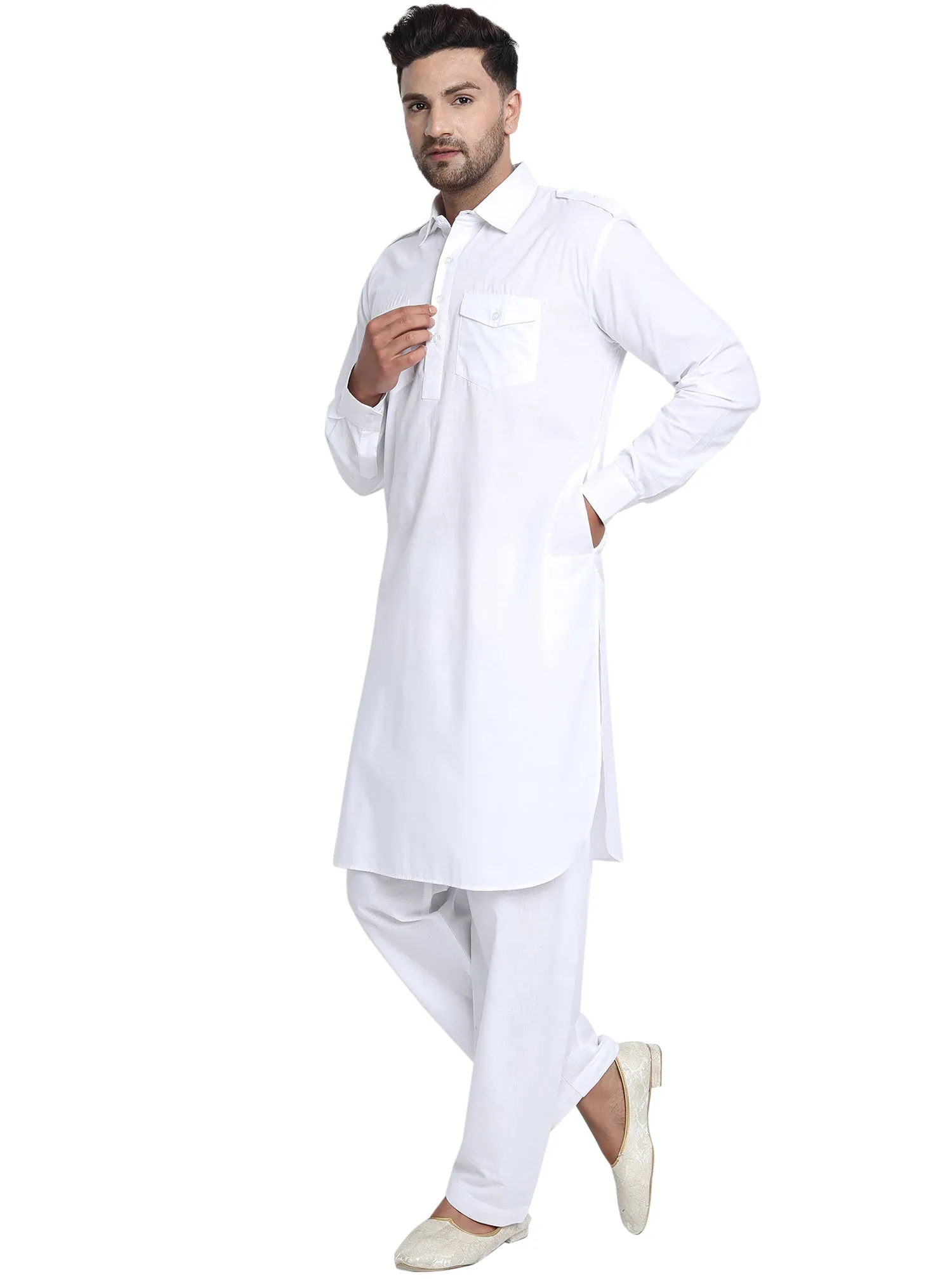 Men Cotton Pathani Kurta Pajama Set Indian Summer Dress Set
