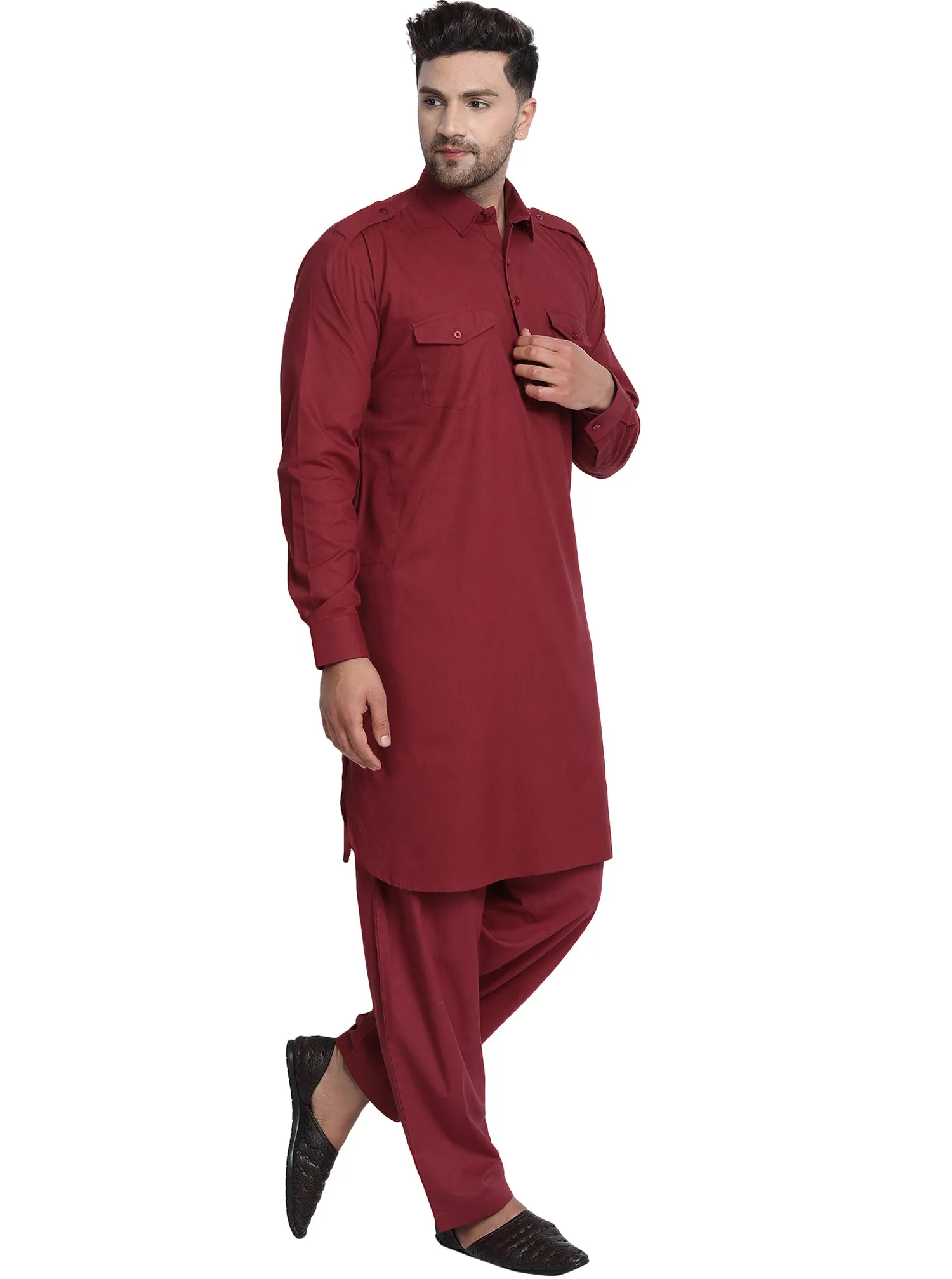 Men Cotton Pathani Kurta Pajama Set Indian Summer Dress Set
