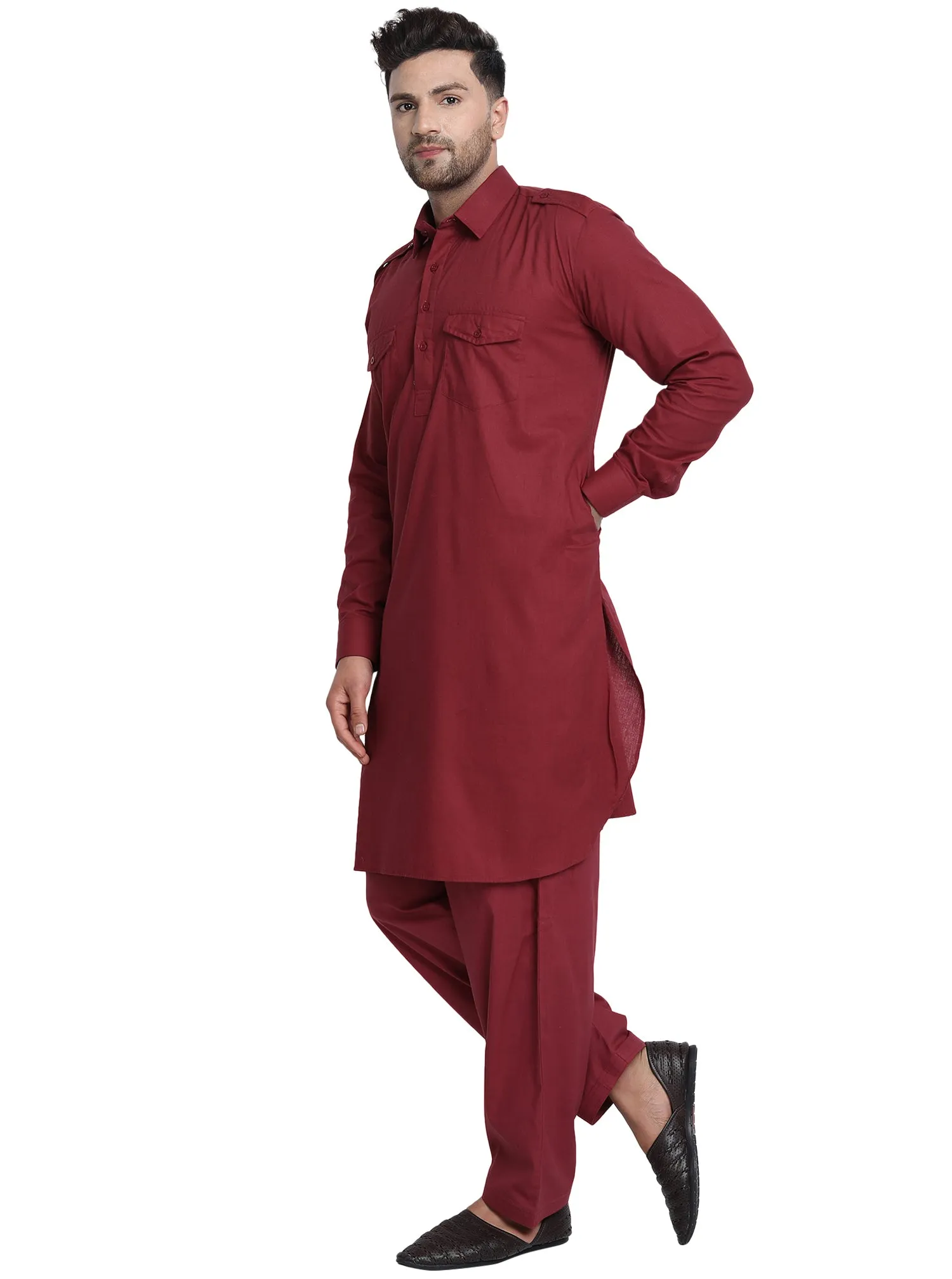 Men Cotton Pathani Kurta Pajama Set Indian Summer Dress Set