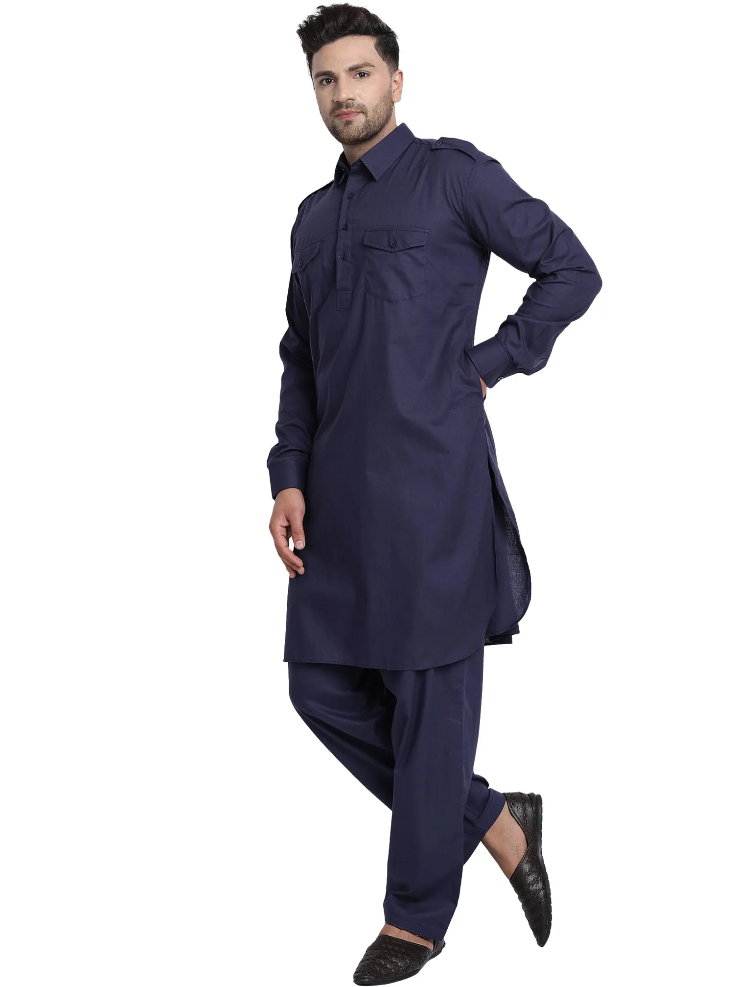 Men Cotton Pathani Kurta Pajama Set Indian Summer Dress Set