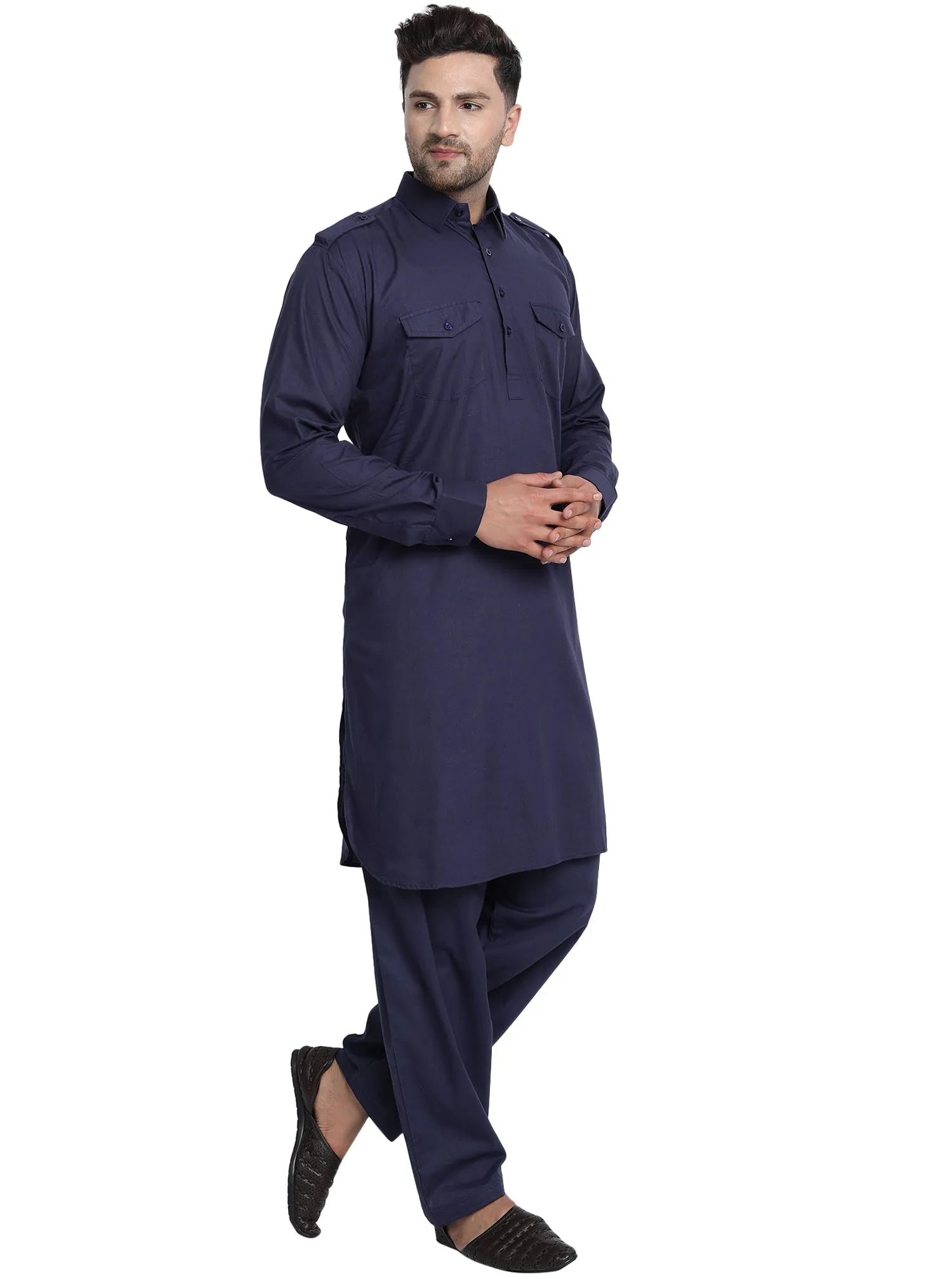 Men Cotton Pathani Kurta Pajama Set Indian Summer Dress Set