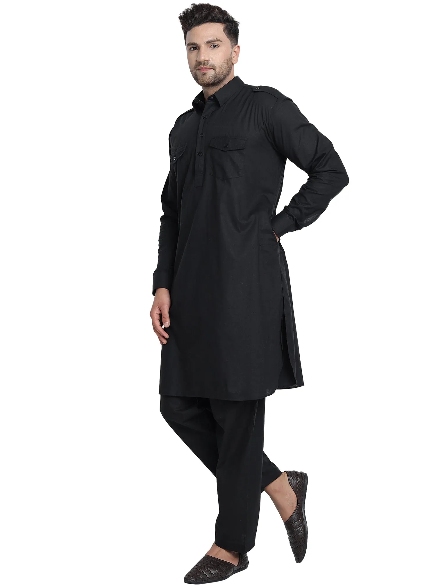 Men Cotton Pathani Kurta Pajama Set Indian Summer Dress Set