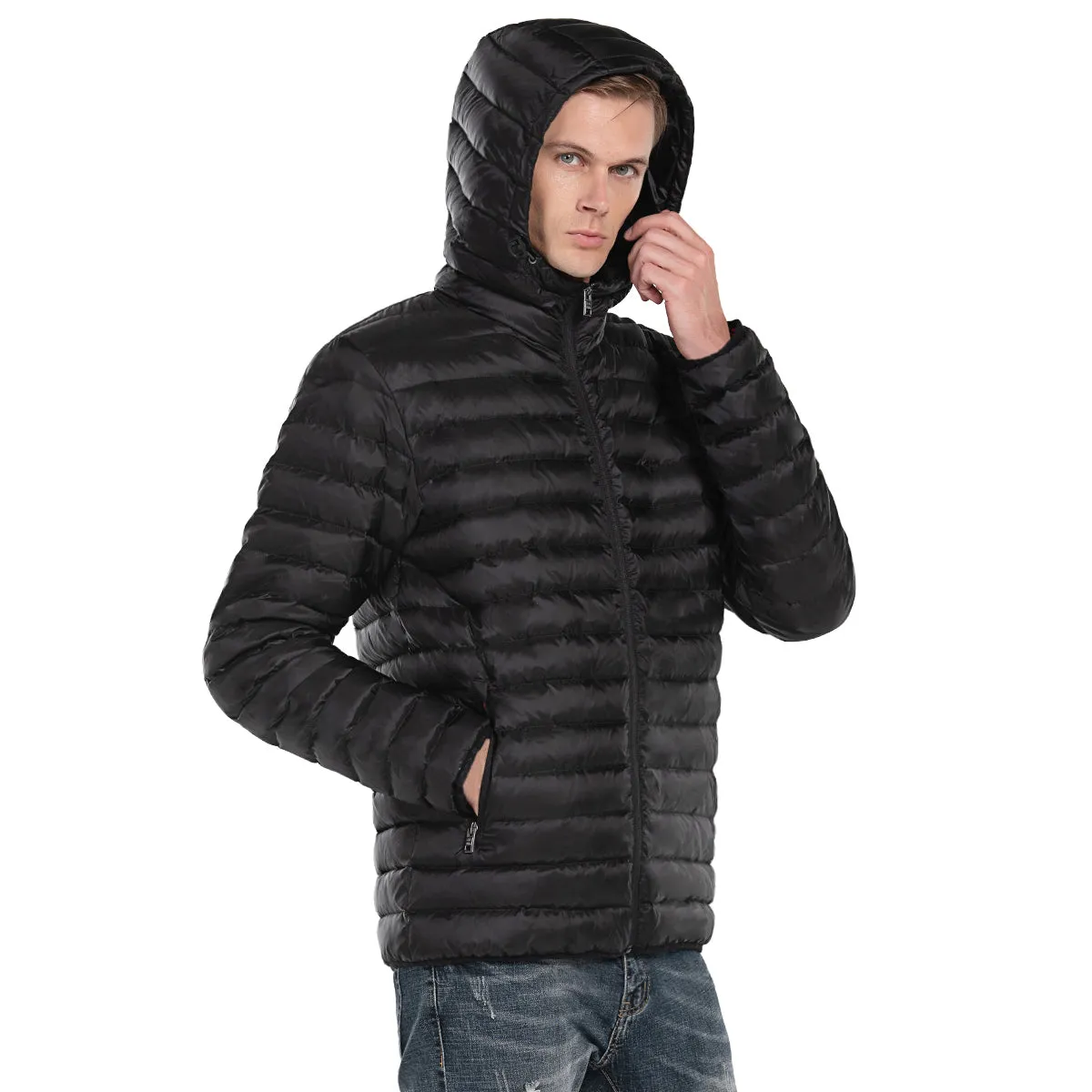 Men's Goose Down Puffy light Jacket - Black size S M L XL