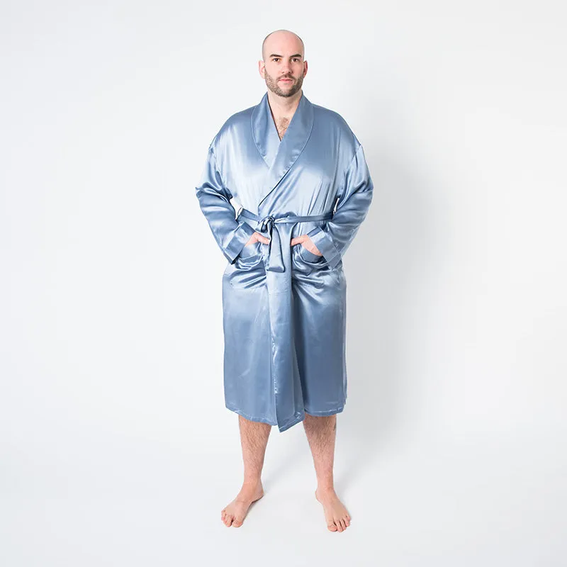 Men's Mulberry Silk Robe Twilight Blue