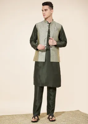 Men's Wedding Designer Pure Silk With Self Work Modi Jacket Kurta Pajama