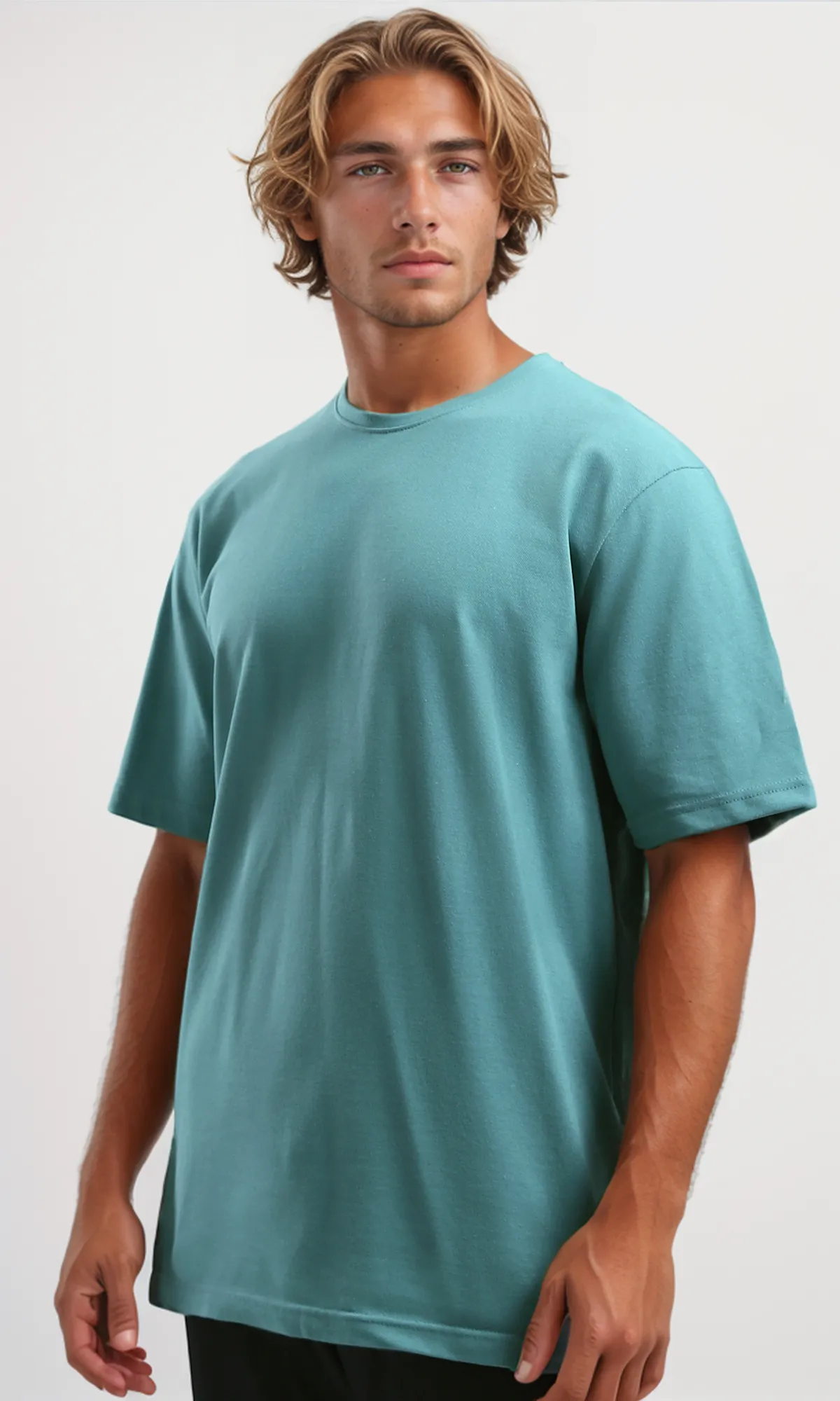 O189613 Dark Mintgreen Relaxed Fit Solid Basic Tee