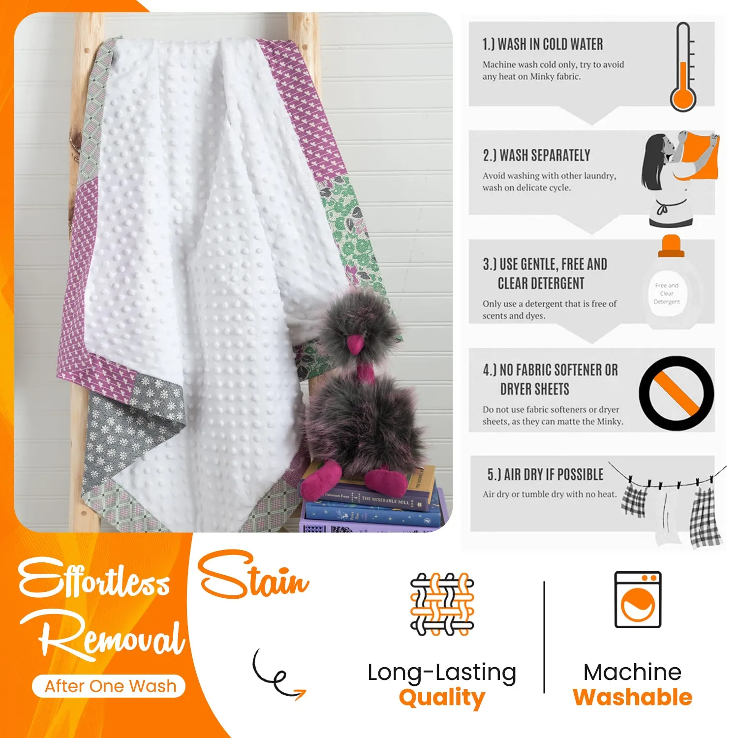 Orange Minky Fabric by the Yard | Oeko-TEX Certified Plush | 60" Wide for Baby Blankets & More