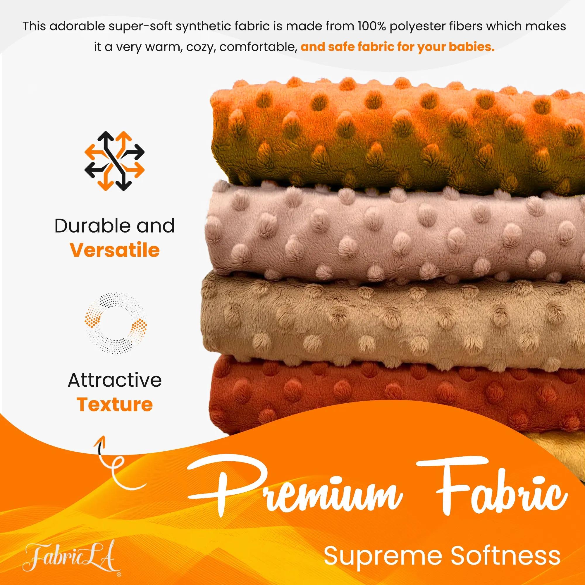 Orange Minky Fabric by the Yard | Oeko-TEX Certified Plush | 60" Wide for Baby Blankets & More