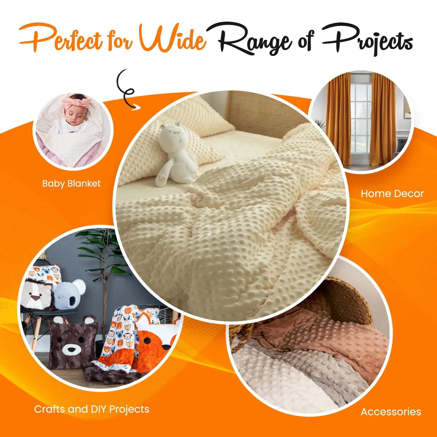 Orange Minky Fabric by the Yard | Oeko-TEX Certified Plush | 60" Wide for Baby Blankets & More