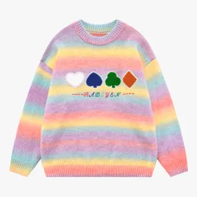 Pastel Color Rainbow Gradient Cute Poker Sweater