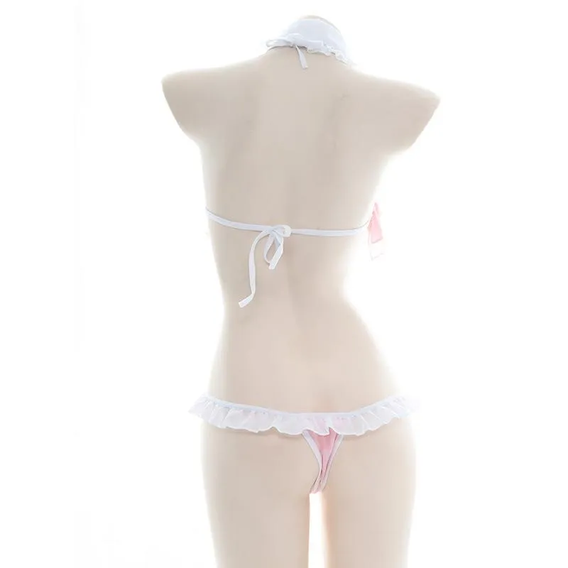 Pink Cute Ruffles Sexy Pajama Cosplay Costume