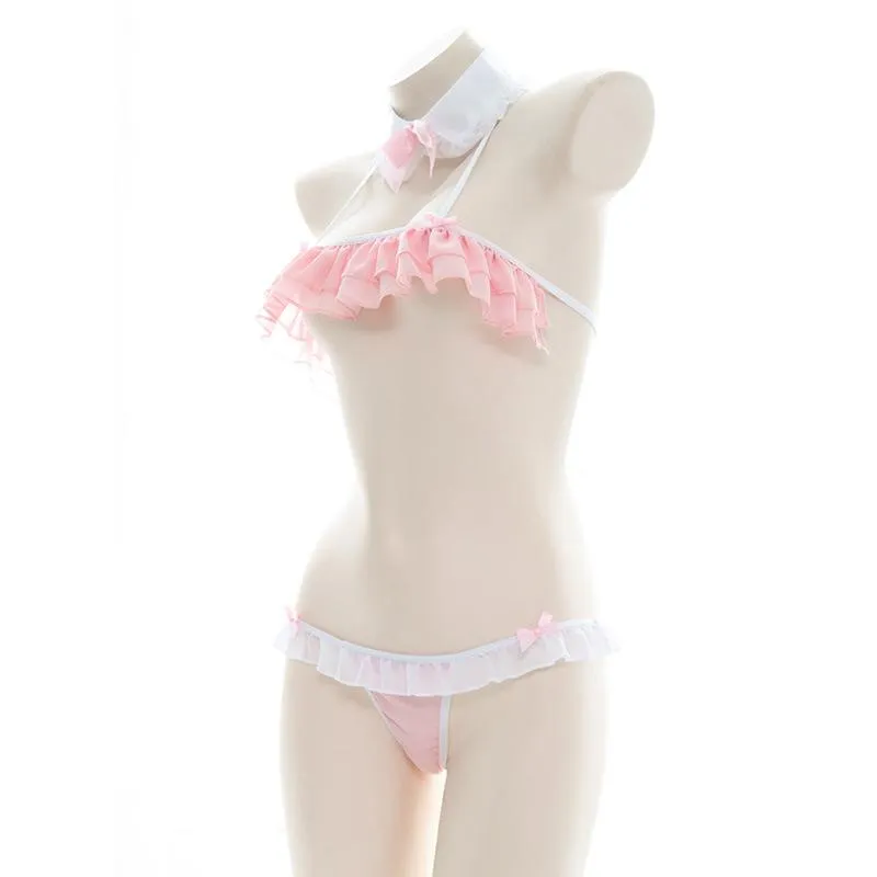 Pink Cute Ruffles Sexy Pajama Cosplay Costume
