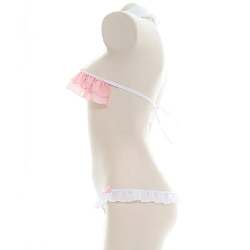 Pink Cute Ruffles Sexy Pajama Cosplay Costume