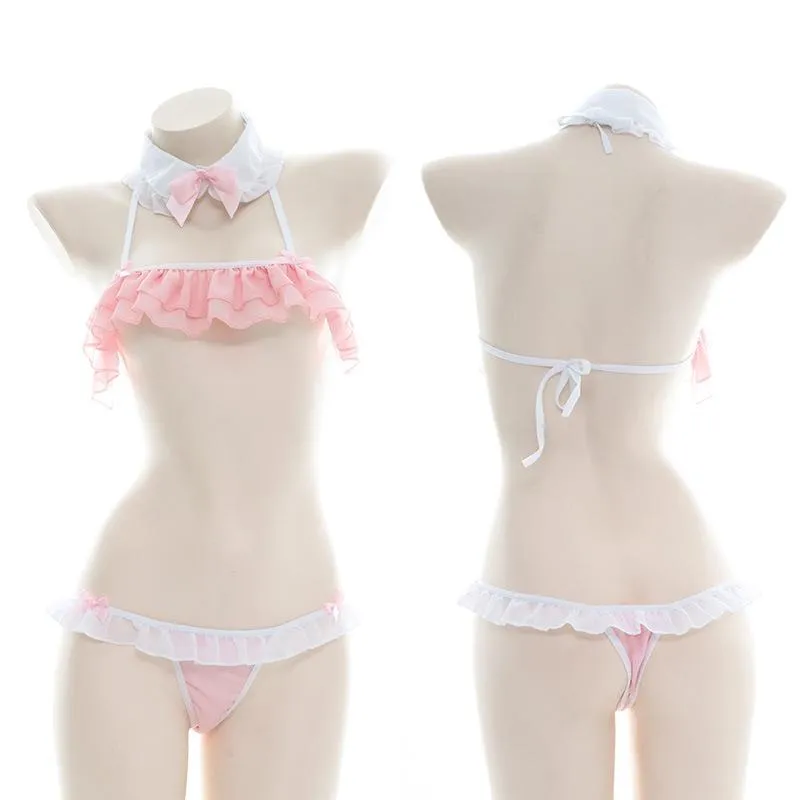 Pink Cute Ruffles Sexy Pajama Cosplay Costume