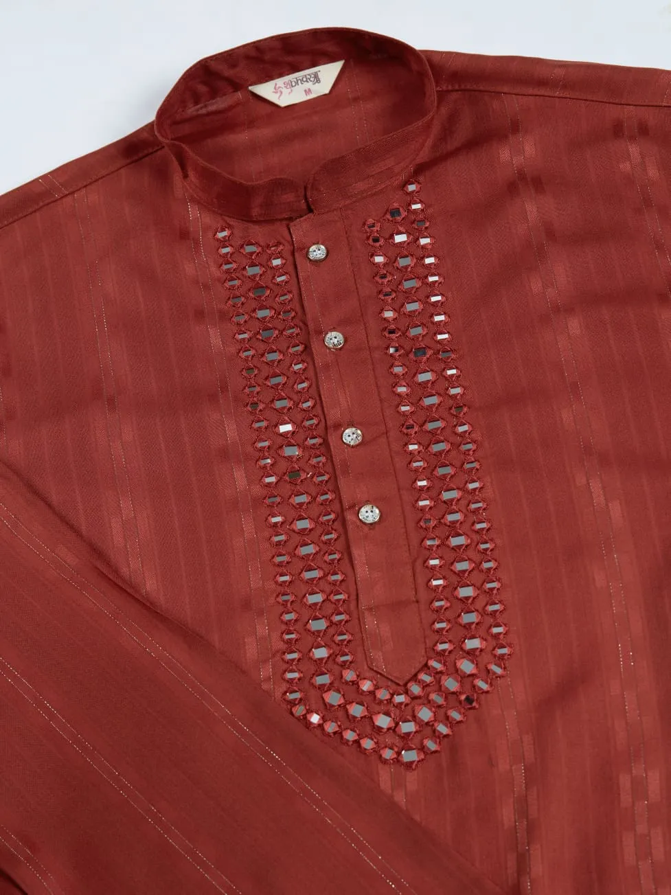 Rust Orange Pure Viscose Reyon Silk Real Mirror Work Kurta Dupatta