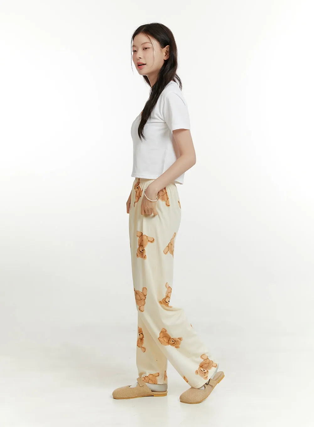 Teddy Print Pajama Pants OU414