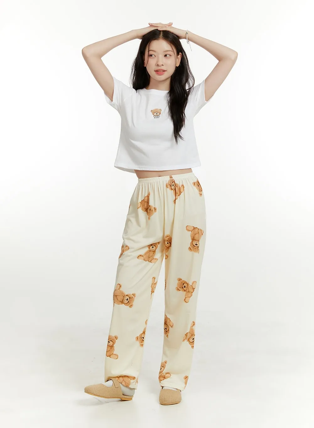 Teddy Print Pajama Pants OU414