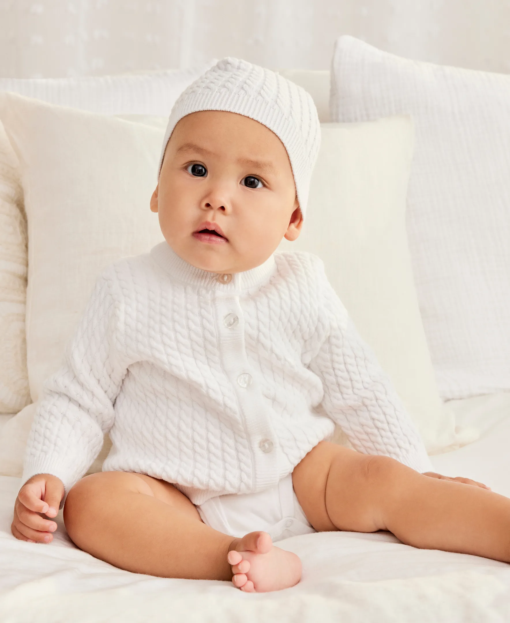White Cable Sweater and Hat