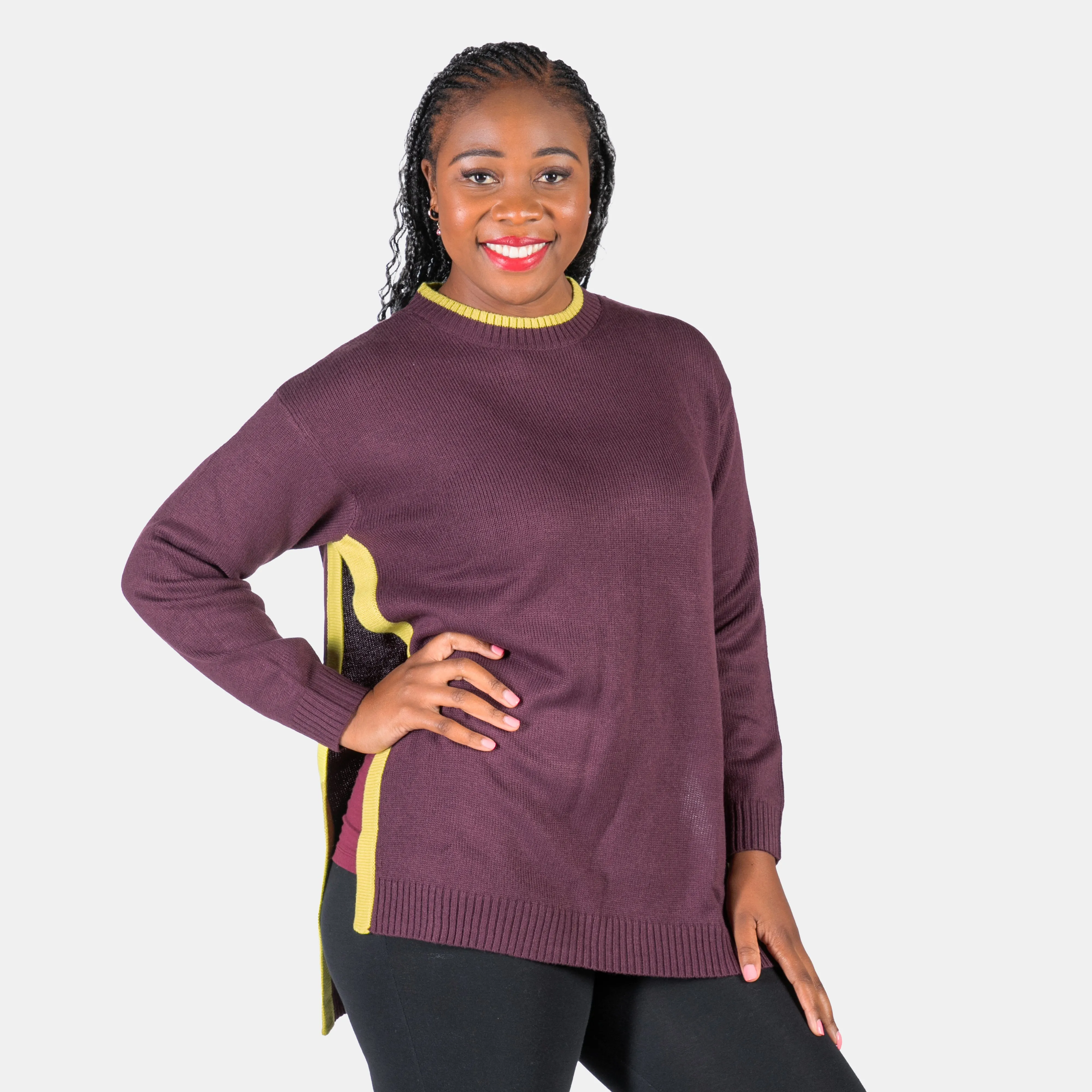 Women's Ribbed Crew Neck Contrast Colour Detail Fonda Jersey