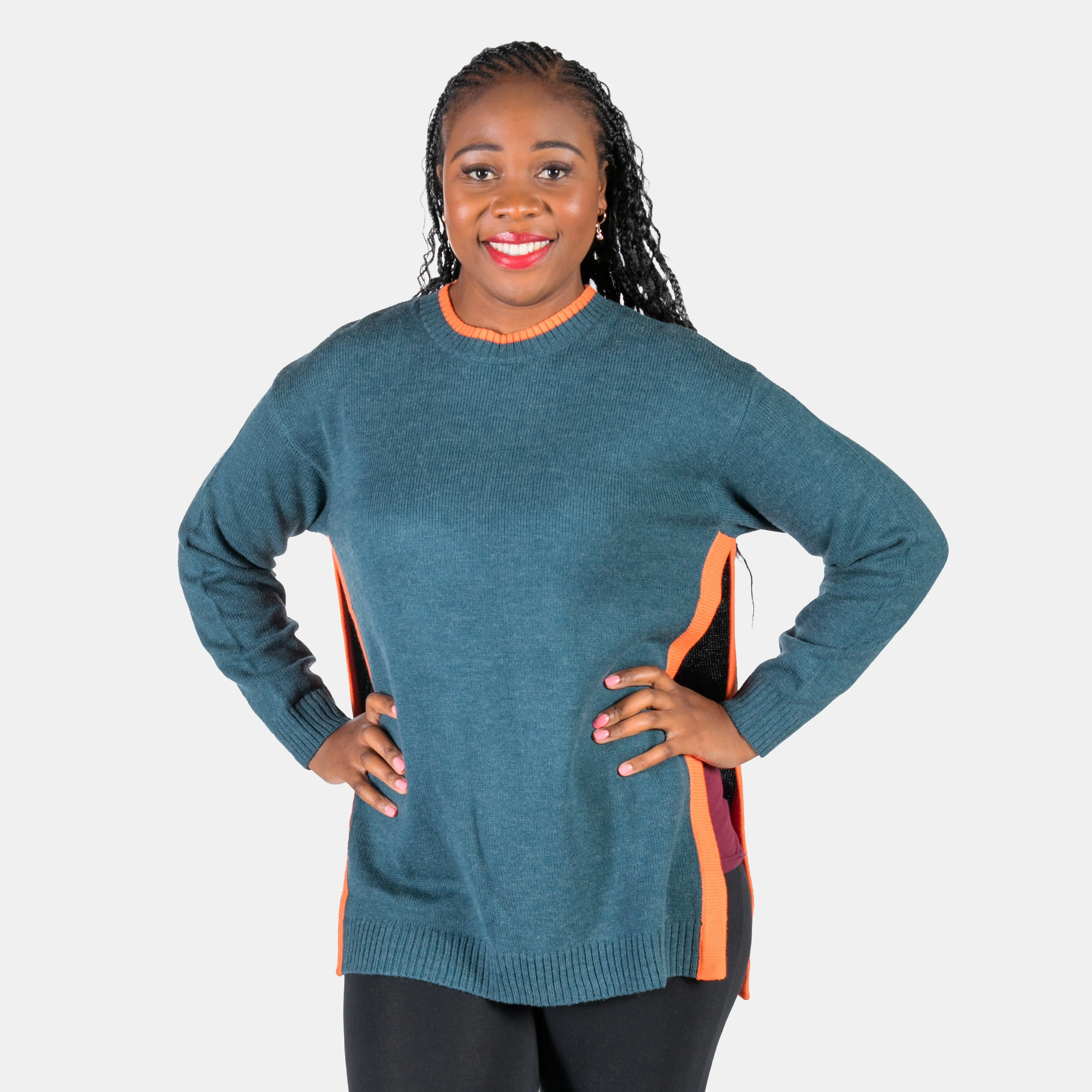 Women's Ribbed Crew Neck Contrast Colour Detail Fonda Jersey
